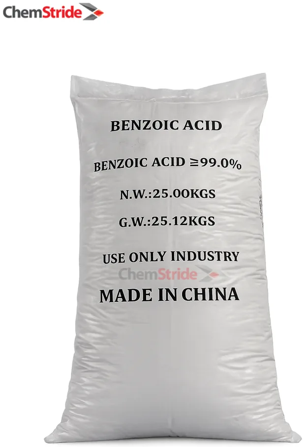 Benzoic Acid packaging as supplied by ChemStride