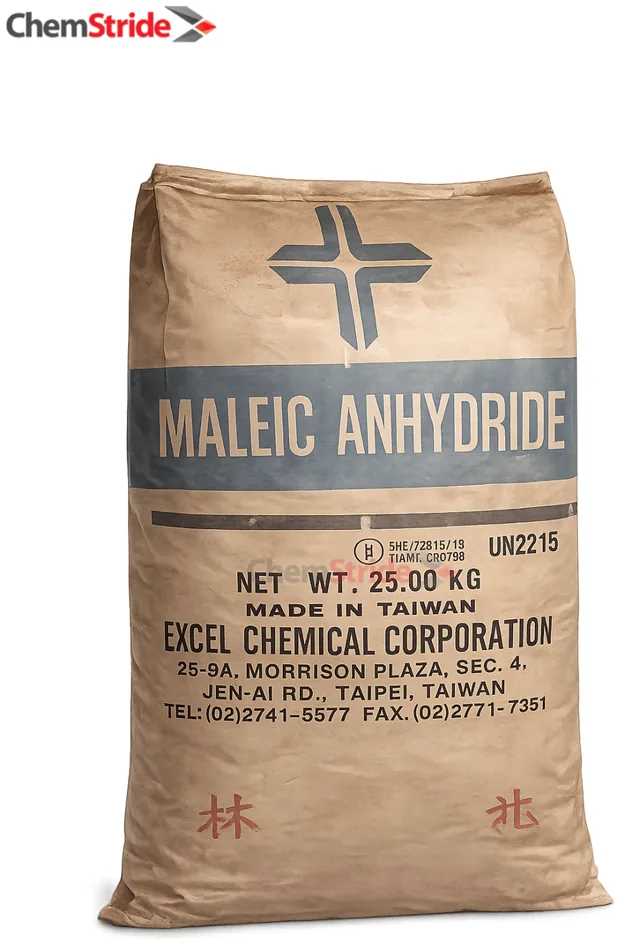 Maleic Anhydride Excel packaging as supplied by ChemStride